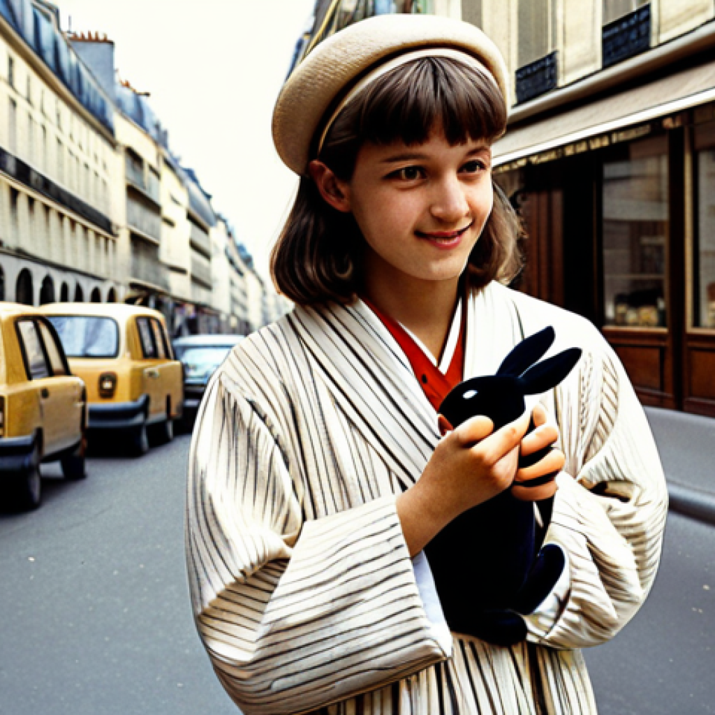 Nostalgia & Modernity**

"A warm, vintage-toned photograph of a young French girl in the 1980s, wearing a simple, *robe* and holding a classic Kongzi Rabbit figurine. Juxtaposed next to her is a modern-day French teenager, *fully clothed* in stylish, contemporary clothing, using a Kongzi Rabbit mobile app on their smartphone. The background subtly blends a retro French *cour de récré* with a modern, vibrant Parisian street scene. Safe for work. Perfect anatomy. High quality. Family-friendly. Appropriate content. Professional."

**