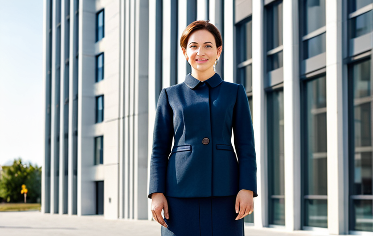 **

"A professional architect in a modest, stylish dress, standing confidently in front of a modern building she designed, fully clothed, appropriate attire, safe for work, perfect anatomy, correct proportions, natural pose, well-formed hands, proper finger count, professional architectural photography, bright daylight, clear sky, showcasing her accomplishment, family-friendly, high quality."

**