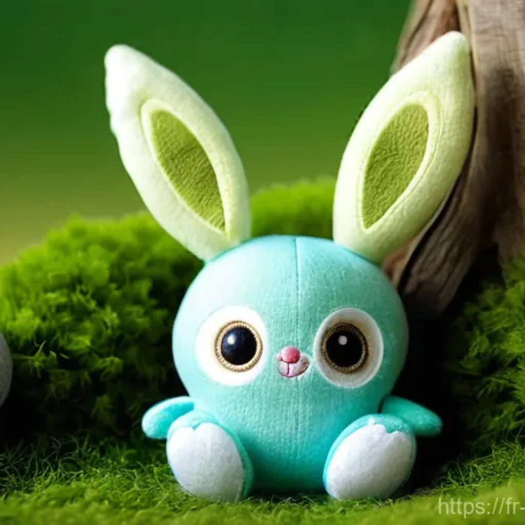 콩지래빗 테마 굿즈 제작 과정 - **Prompt 1: Adorable Forest Spirit Plush Toy**
    "A charming, soft-focus image of an adorable, whi...
