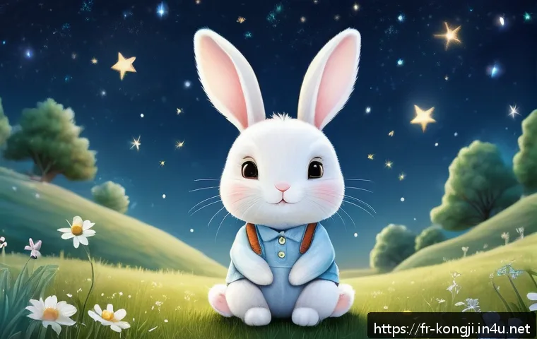콩지래빗 관련 서적 - A gentle, whimsical scene featuring Kongji Rabbit, a soft, expressive rabbit character with a mix of...