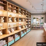 Home 23 콩지래빗 공식 상품 구매처 - A cozy French boutique interior specializing in kawaii and Asian pop culture merchandise, featuring ...