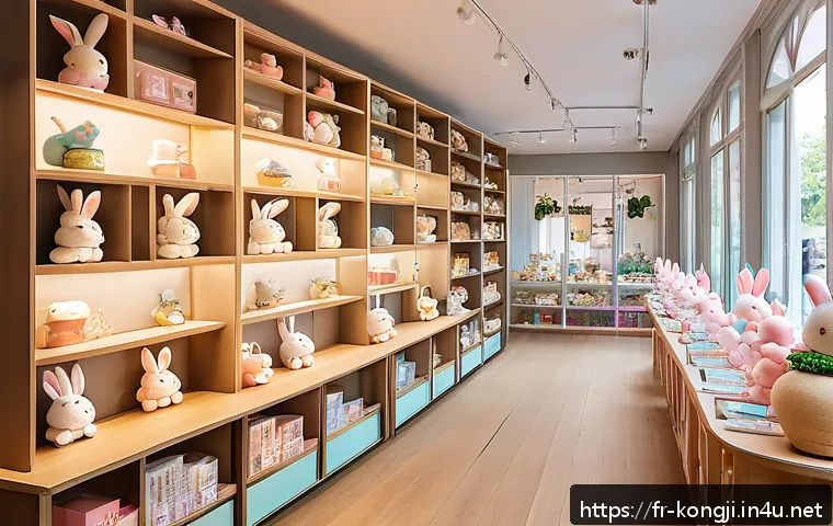 콩지래빗 공식 상품 구매처 - A cozy French boutique interior specializing in kawaii and Asian pop culture merchandise, featuring ...